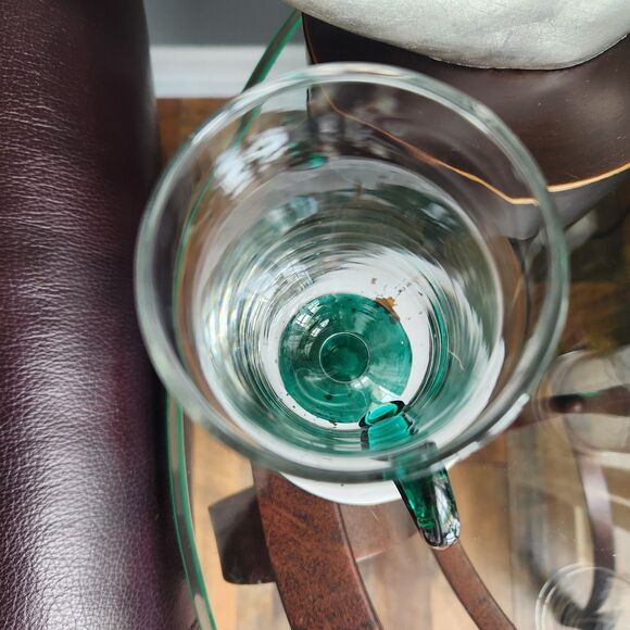 Set of 4 Vtg Pedestal Glass Irish Coffee Bar Mugs w/ Green Accent MCM Art Deco - Picture 8 of 9